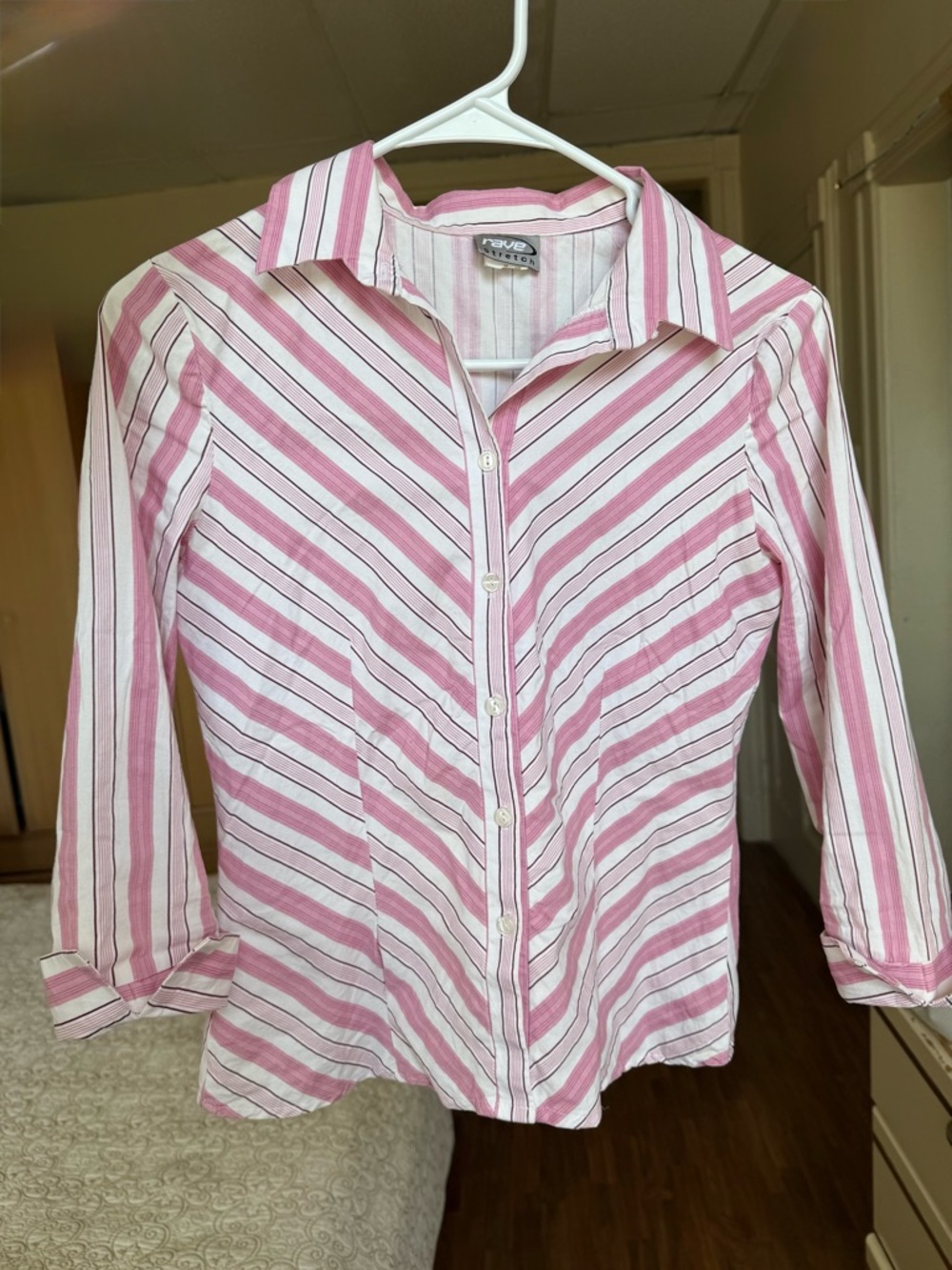 Y2K Pink & White Striped Button-Up Blouse